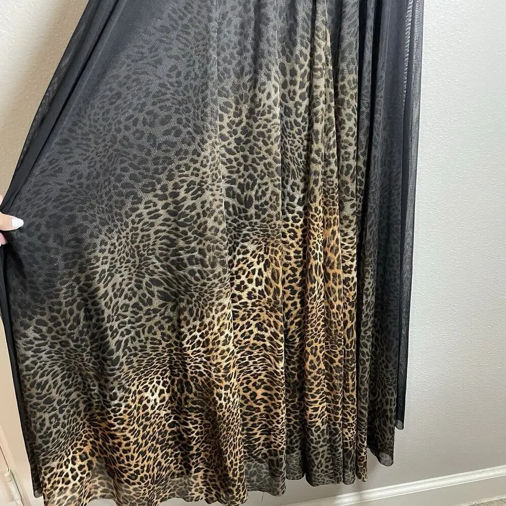 ALBERTO MAKALI 90s Y2K Brown Leopard Print Goddess Gown Sz 12 Dress Beaded